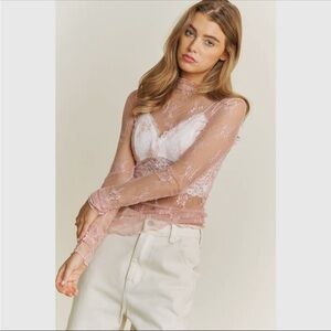 PINK Lace Sheer Top